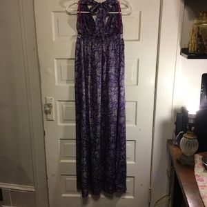 Love Shop S/M Long Purple Floral Silk Dress